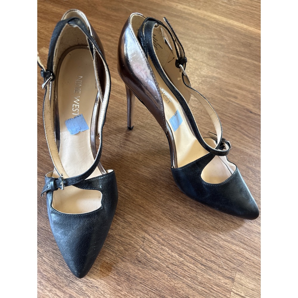 Womens Black‎ Metallic Pewter d'Orsay Pointed Toe Stiletto 3"  Pumps Size 6 Chic
